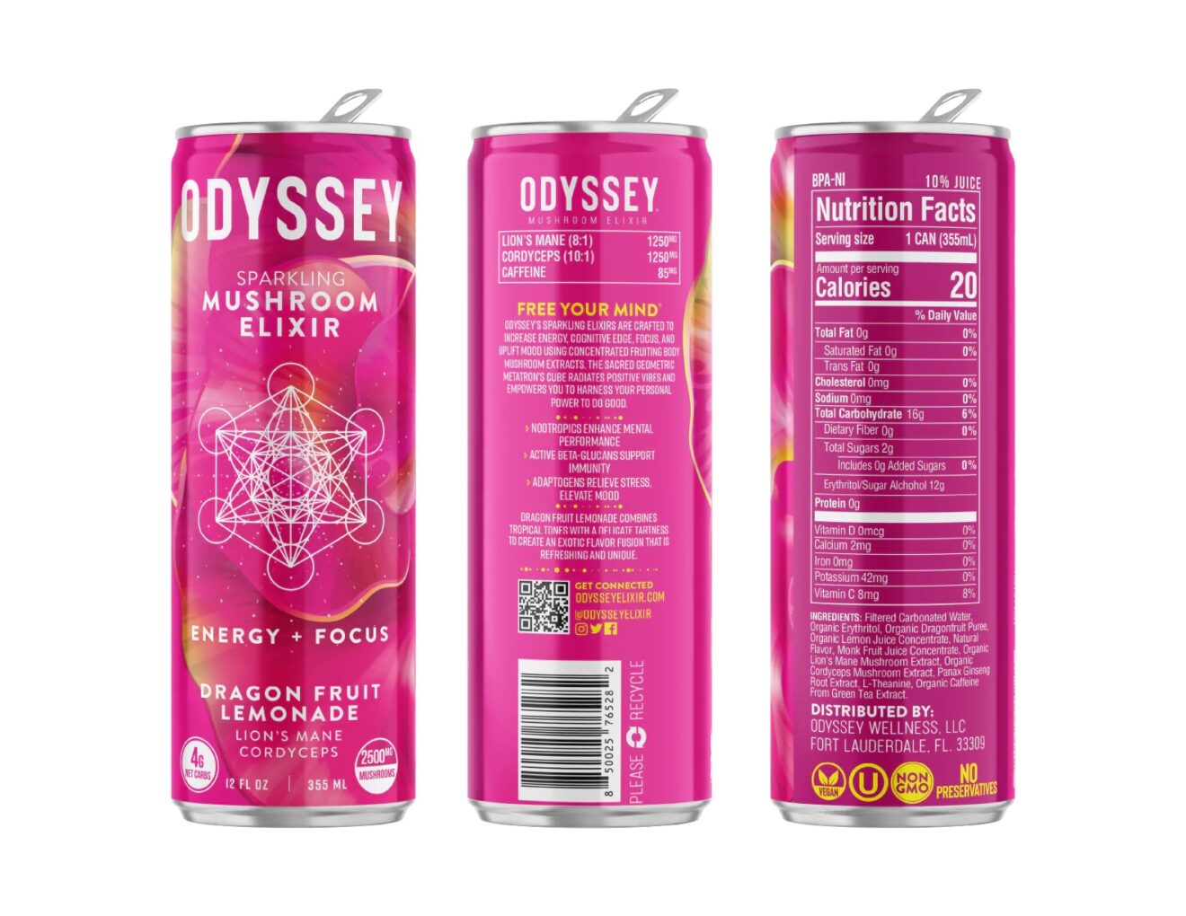 Odyssey Elixir Functional Mushroom Sparkling Seltzers (Flavors Vary