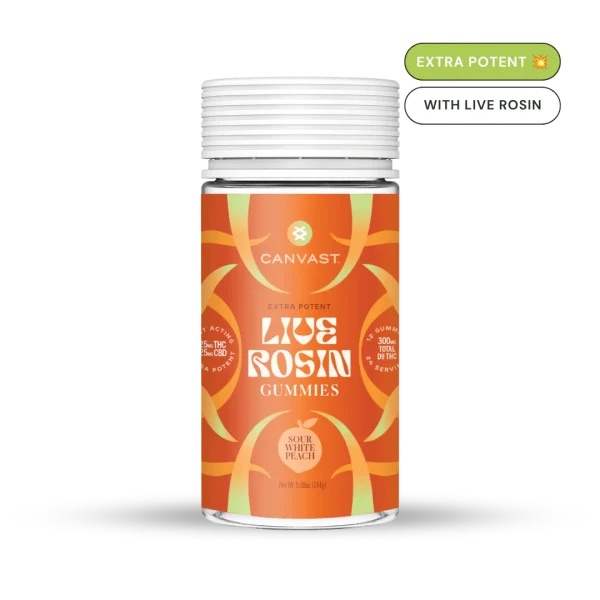Canvast - Shifters 25mg Live Rosin THC + 25mg CBD - Sour White Peach - 12ct